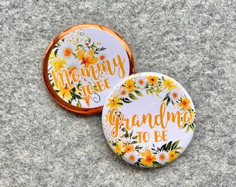 Personalized shower pins | You are my sunshine party pin | Grandma to be pin | family name badges pinback buttons | Here comes the sun