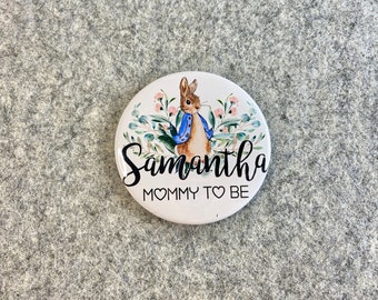 Peter Rabbit custom name pins for Baby shower family name badges personalized Party pinback buttons with  Mommy to be Grandma to be gift tag