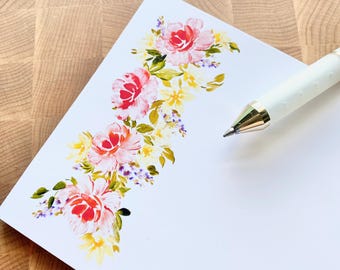Floral Notepad desk accessory memo paper stationary with cottagecore floral artwork scratchpad for work office supply note-pad with flowers