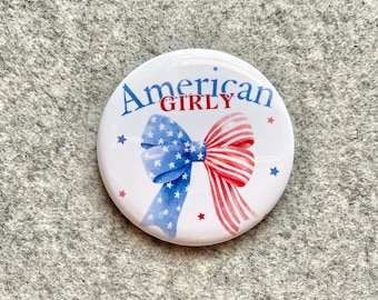 Patriotic Pin with flag bow pretty sweet 4th of July USA America Pinback Button for bag Girly patriot accessories for American pride freedom