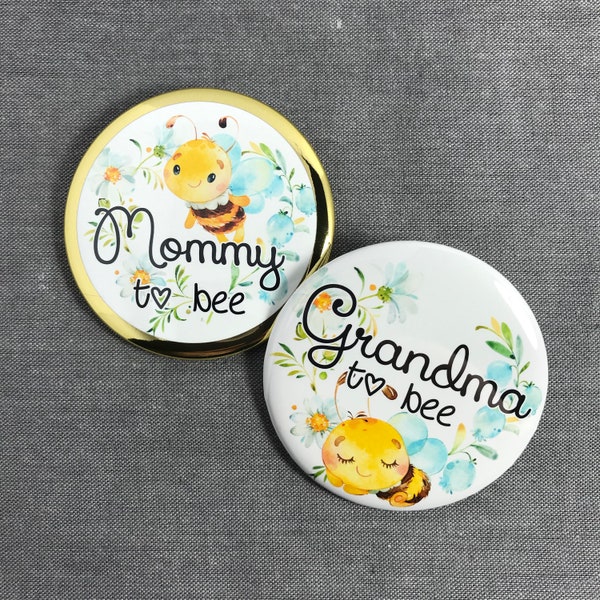 Mommy to BEE Baby shower|  Family name buttons | Personalized Party Pins | Bumble Bee Honey Bee Shower badges | Shower favors & Party Decor