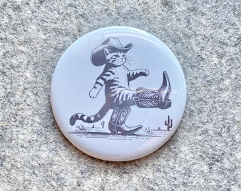 Cute Cat in cowboy boots | Cowboy kitty  Eclectic Pinbacks buttons for Bookbag purse Jean Jacket and lanyard Badges  Silly buttons for gifts