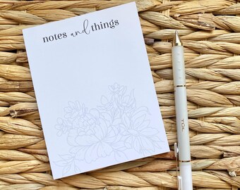 Hand-drawn Floral Notepad desk accessory memo paper stationary with floral line artwork scratchpad for work desk decor with wildflowers