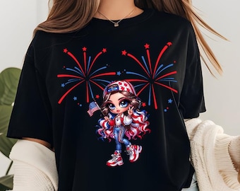 Girl 4th of July Shirt,Star American Fireworks Patriotic Celebration Shirt