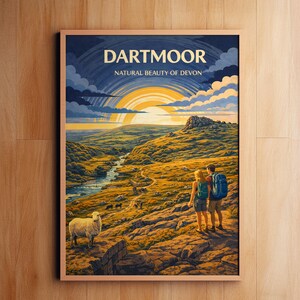 Dartmoor Vintage Travel Poster  | Devon National Park Wall Art  | British Countryside Print  | UK Landscape Illustration  | Digital Download