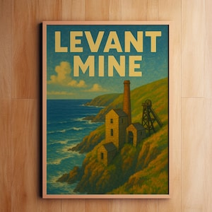 Levant Mine Artwork  | Levant Mine Poster  | Vintage Levant Mine Travel Poster  | Vintage Seaside Art  | Hiking Gift  | Digital Download