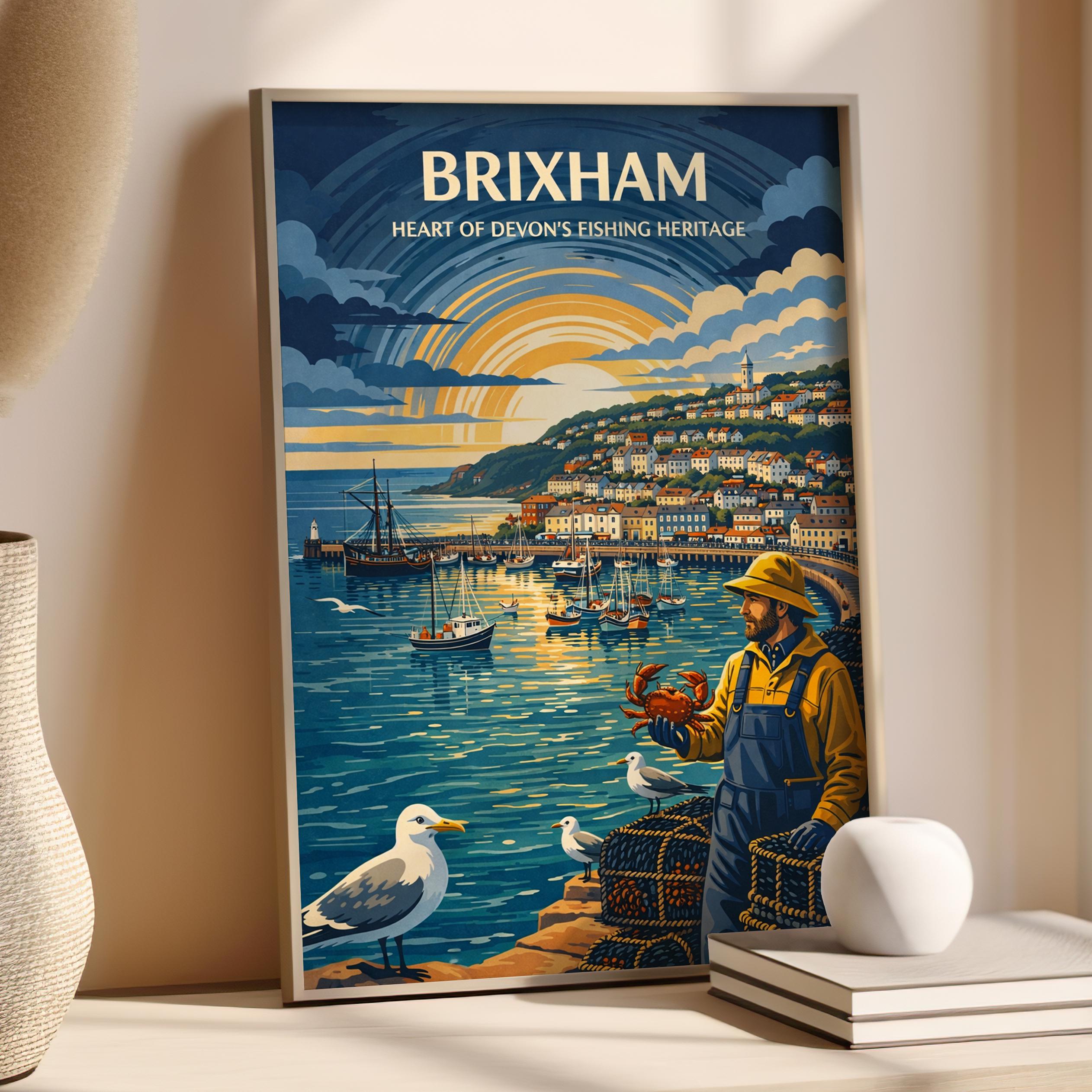 Brixham Vintage Travel Poster | Devon Seaside Wall Art | British