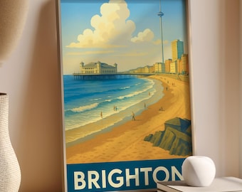 Brighton Print  | Brighton Wall Art  | Brighton Poster  | Beach Posters  |  Vintage Posters & Prints  | Vintage Posters | Digital Download
