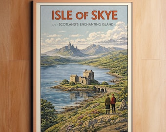 Isle of Skye Wall Art Print  | Vintage Scotland Travel Poster  | Scottish Highlands Landscape Illustration  | UK Home Decor