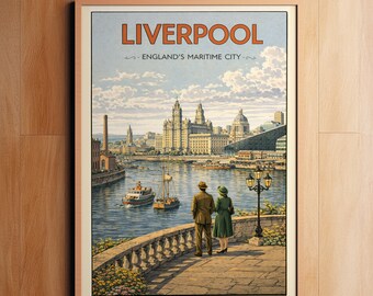 Liverpool Wall Art Print  | Vintage England Travel Poster  | Iconic Cityscape Illustration  | British Home Decor  | Digital Download