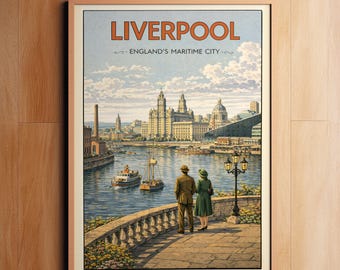 Liverpool Wall Art Print  | Vintage England Travel Poster  | Iconic Cityscape Illustration  | British Home Decor  | Retro Travel Print