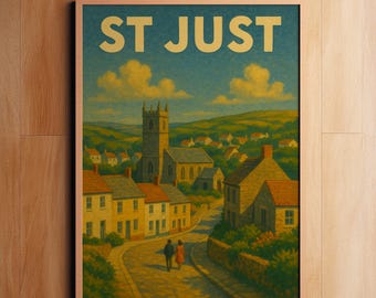 St Just Artwork | St Just Poster | Vintage St Just Travel Poster | Vintage Seaside Wall Art | Hiking Gift | Holiday Gift | Digital Download