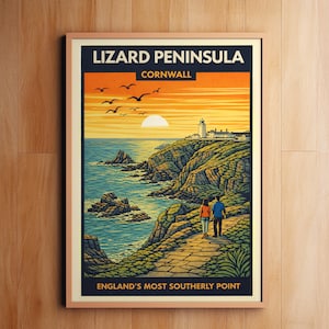 Lizard Point Poster  | Lizard Peninsula Cornwall Vintage Travel Poster  | British Seaside Illustration Print  | Digital Download