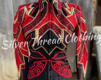 Red Black Rhinestone Show Jacket | Western Rodeo Queen Outfit