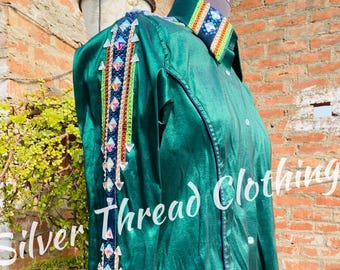 WESTERN GREEN taffeta Shirt full sleeve embellished horse riding showmanship pleasure outfit