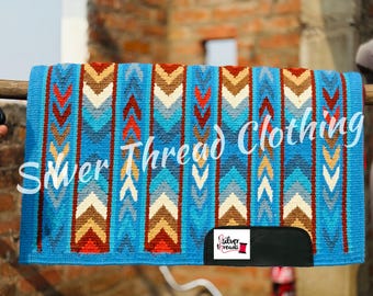 Western multi color Saddle Blanket Ranch Pad Hand-Loomed New Zealand Wool equestrian products