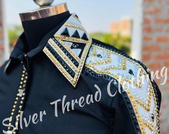 Western black with shiny gold and white Show Shirt