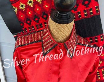 Western red show shirt with matching pad for women horse riding outfit