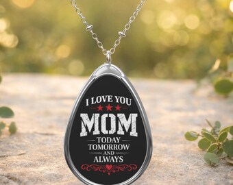Collar "Te amo mamá", colgante en forma de lágrima, regalo para el Día de la Madre, joyería para mamá, regalo para mamá, collar ovalado, regalo sentimental