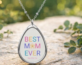 Collar "La mejor mamá del mundo", colgante ovalado en forma de lágrima para mamá, regalo del Día de la Madre, collar para mamá, joyería sentimental, regalo de cumpleaños para mamá.