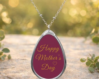 Collar del Día de la Madre, Regalo para Mamá, Collar con Colgante en Forma de Lágrima, Collar Ovalado Grabado, Joyería para el Día de la Madre, Regalo Sentimental para Mamá