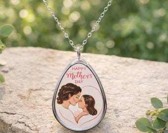 Collar del Día de la Madre, Collar para madre e hijo/a, Regalo del Día de la Madre, Colgante para mamá e hija, Collar ovalado en forma de lágrima para mamá