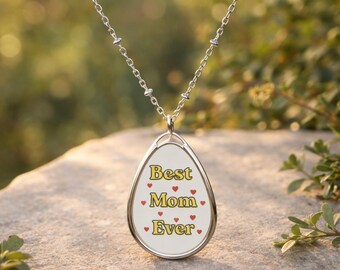 Collar "La mejor mamá del mundo", regalo para el Día de la Madre, collar con colgante de corazón, regalo para mamá, joyería con colgante de lágrima, lindo regalo para mamá, joyería sentimental