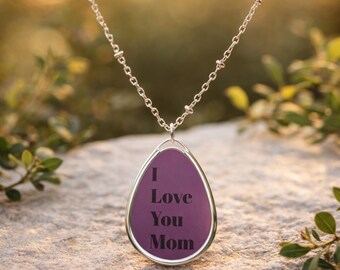 Collar "Te amo mamá", regalo para el Día de la Madre, colgante morado en forma de lágrima, regalo para mamá, joyería sentimental, collar minimalista para mamá.