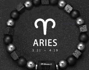 Zodiac Bracelet for Men Natural Stone Obsidian, Horoscope Bracelet Gift for Dady Star Sign Jewelry Astrology Gift for Him Leo Virgo Bracelet