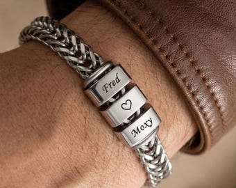 Personalized Men's Bracelet with Names Custom Engraved Name Bracelet Gift for Dad Boyfriend Husband Family Engraved Bracelet Gift for Daddy