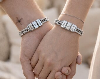 Personalized Mens Bracelet with Names, Custom Name Bracelet for Men, Engraved Bracelet Gift for Dady, Him Boyfriend Husband and Family Gift