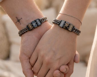 Custom Mens Bracelet for Dad with Kids Names, Personalized Family Name Bracelet, Engraved Bead Bracelet for Him, Gift for Dady, Jewelry Gift