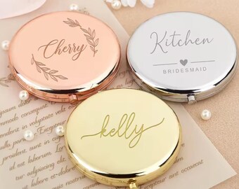 Personalized Name Makeup Compact Mirror, Bridesmaid Gift, Engraved Pocket Mirror, Maid of Honor Gift, Wedding Favors, Bridal Party Gift
