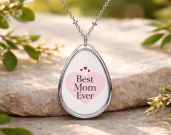 Collar "La mejor mamá del mundo", regalo para el Día de la Madre, collar con colgante de corazón rosa, regalo para mamá, joyería de mamá en forma de lágrima, lindo collar minimalista para mamá.