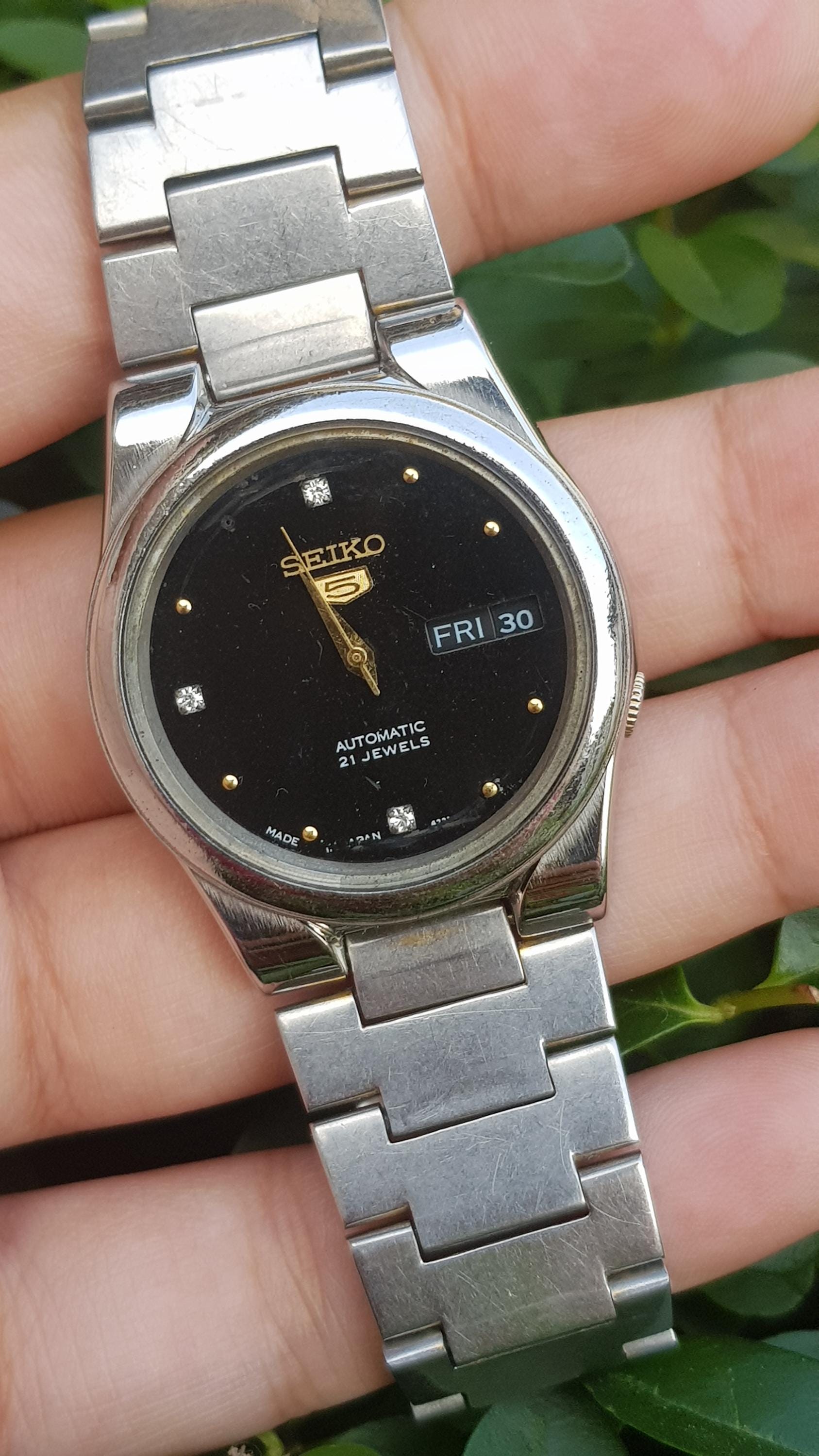 セイコー 5 デイデイト ブラック 自動巻き 80's 80年代 ビンテージ ヴィンテージ セイコー 5 自動巻き 21石 ブラックダイヤル 日本製 デイ