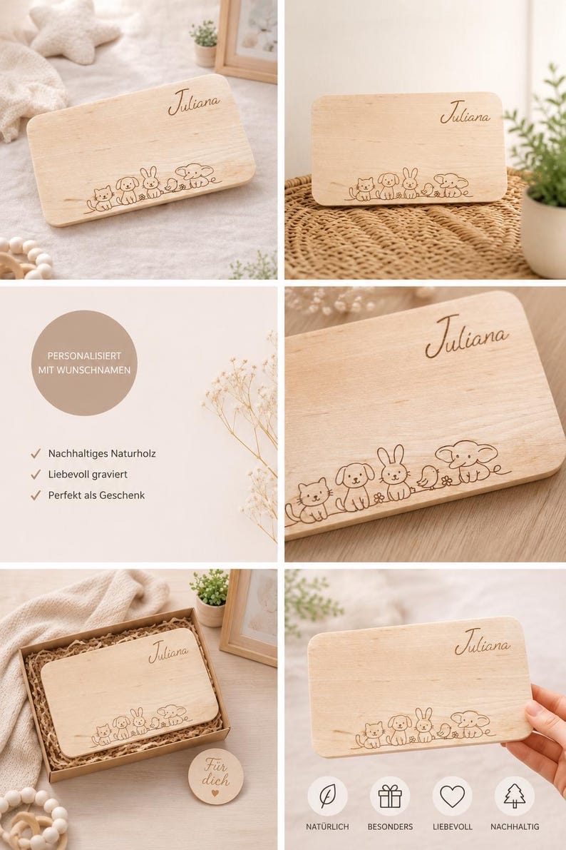Personalisiertes Frühstücksbrett aus Erlenholz mit Namen – Einzigartiges Kinderbrett Geschenk zur Geburt, Taufe & Geburtstag image 4