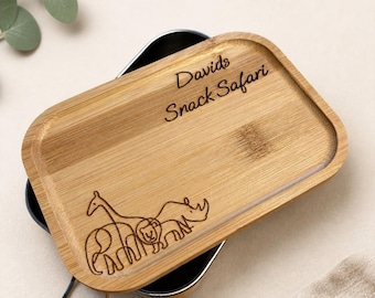 Personalisierte Lunchbox Kinder – Edelstahl Brotdose mit Holzdeckel & Name graviert – Geschenk Geburtstag oder Einschulung