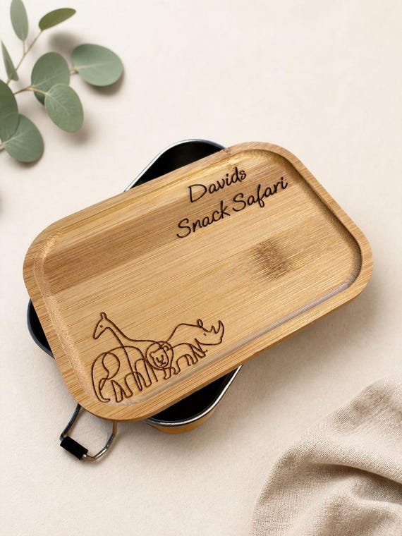 Personalisierte Lunchbox Kinder – Edelstahl Brotdose Mit Holzdeckel & Name Graviert – Geschenk Geburtstag Oder Einschulung