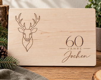 Großes Vesperbrett | Personalisiertes Schneidebrett zum Geburtstag | Holzbrett mit Hirsch & Name | Geschenk für Männer