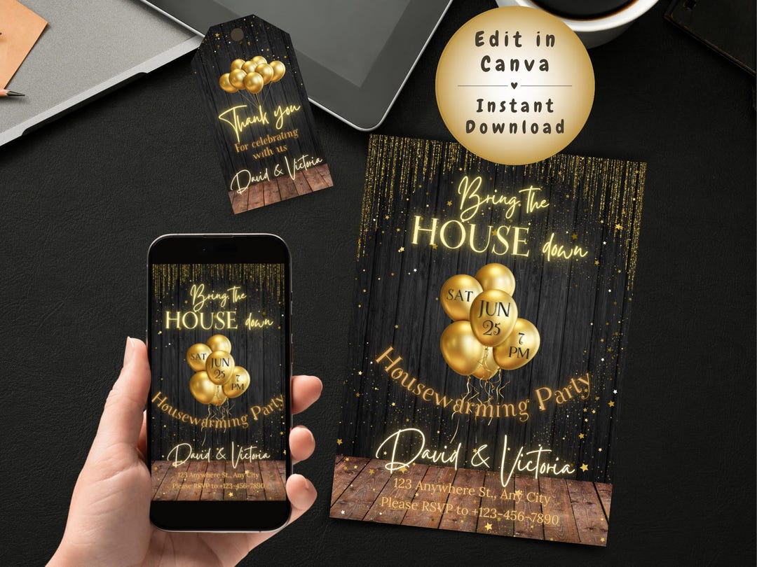 Black Gold Housewarming Invitation, Epic Party Template, Glitter ...