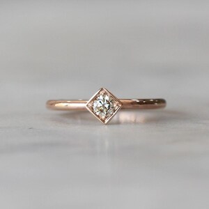 Round Moissanite Bezel Set Engagement Ring 14K Yellow Gold Minimalist Solitaire Ring Modern Wedding Jewelry Gift For Her Women Dainty Ring