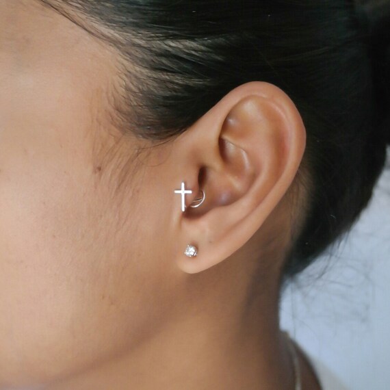 Tragus Earring Sterling Silver Cross Religious Christian God Etsy