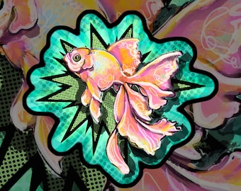 Pegatina de arte pop de pez dorado