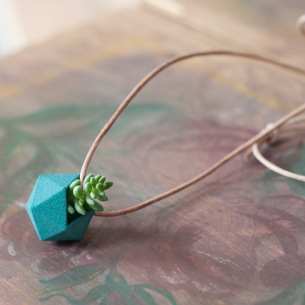 Miniature Icosahedron in Teal: A Wearable Planter