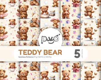 Teddy Bear Seamless Pattern | Baby Shower Background | Scrapbook Paper, Card Making (Digital Download) | puvvo