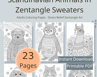 Skandinavische Tiere zum Ausmalen | Erwachsene Zentangle Pullover (PDF) |  Sofortiger digitaler Download