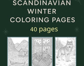 Scandinavian Winter Coloring Pages | 40 Adults Printables (PDF) | Nordic Winter Bundle | Digital Instant Download