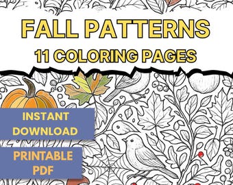 Fall Coloring Pages for Adults: 11 Autumn Pattern Designs (printable PDF, instant download)