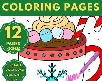 Hot Chocolate Coloring for Kids | 12 Pages Printable Coloring Book | Digital Download (PDF)