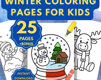 Winter Coloring Book | 25 Kids Printables + bonus | Snow Activities | Instant Digital Download (PDF)